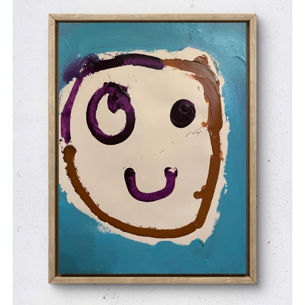 Pop Art Smiley Face Original Painting 11x14 Mixed Media Brown Abstract Decor
